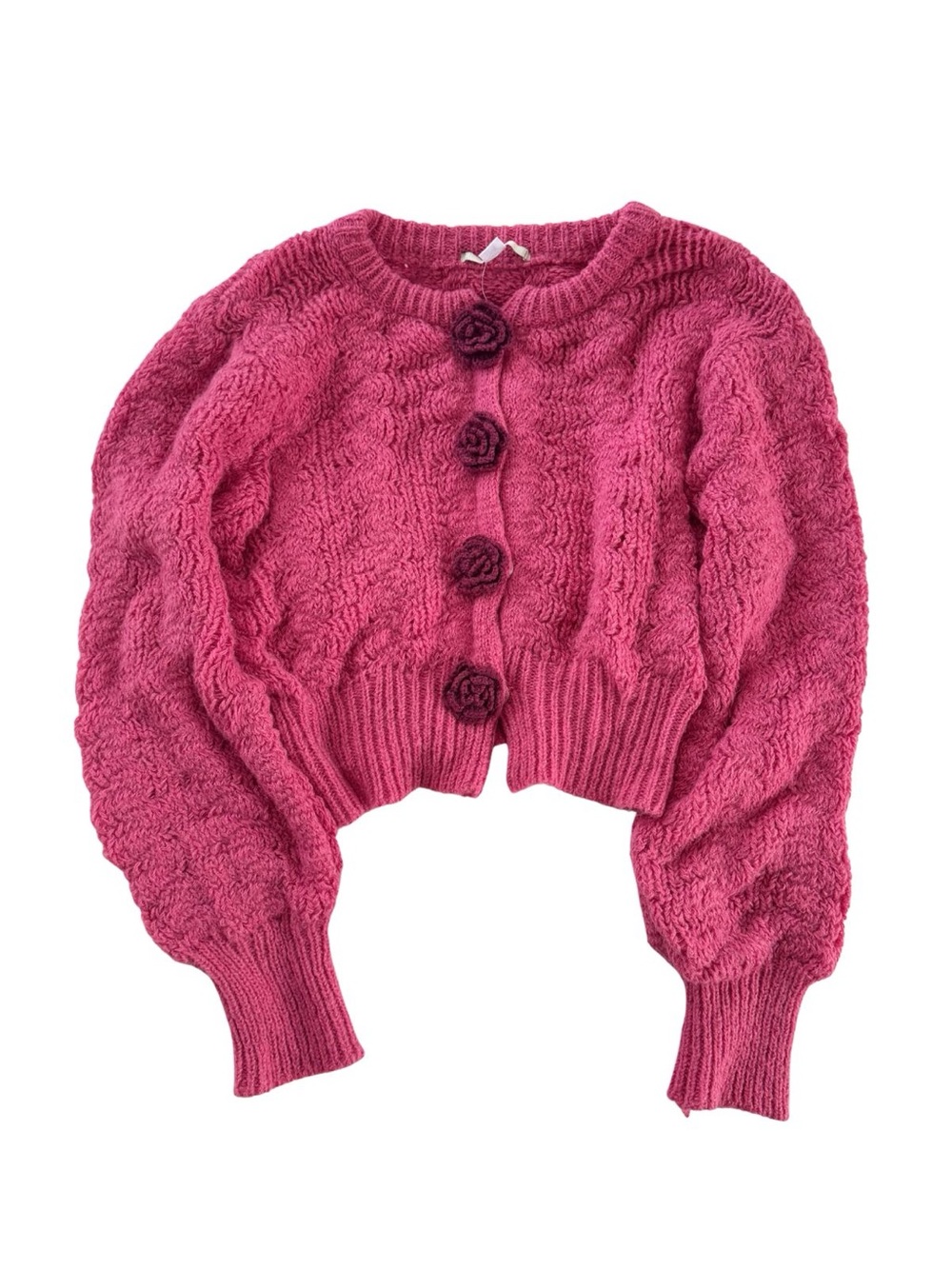 Kimchi Blue Urban Outfitters Pink Blossom Knit Cardigan with Rosette Buttons NWT